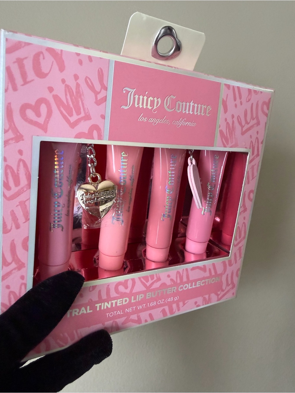 Juicy Couture Pink Tinted Lip Butter Set with Heart Charm.NWT